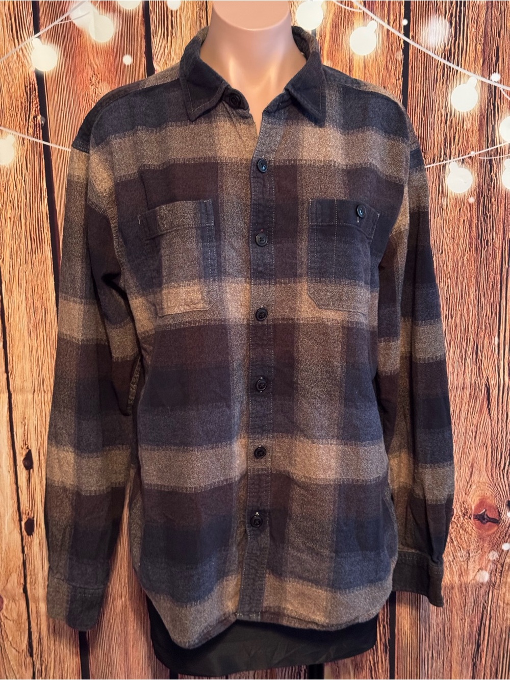 Men's Dakota Grizzly Plaid Button-Up Flannel Shirt - Tan,Brown & Navy